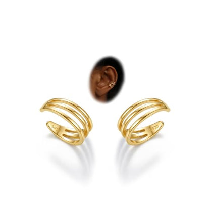 Subiceto 925 Sterling Silver Ear Cuffs Non Piercing - Adjustable Hypoallergenic 14K Gold Plated Clip On Earrings for Women Cubic Zirconia Silver Ear Cuff Helix Cartilage Fake Piercing - color: 08 Three Hoop Gold Tone
