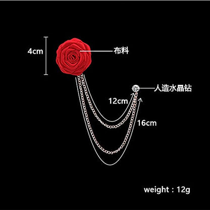 Fashion Bridegroom Wedding Brooches Cloth Art Hand-Made Rose Flower Brooch Lapel Pin Badge Tassel Chain Men's Suit Accessories - color: Gray