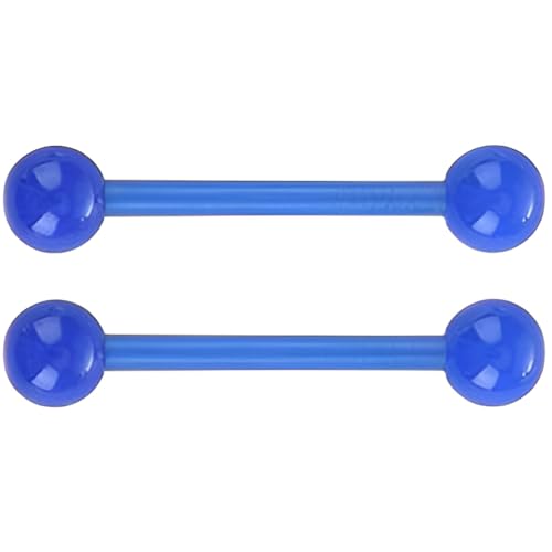 Glow in the Dark Barbell Piercing Set for Women Men 14 G Flexible Acrylic Tongue Ring Jewellery Long Nipple Piercings Bars Kit Hypoallergenic Cute Body Jewelry Stud 2 pcs - color: Blue
