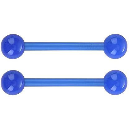 Glow in the Dark Barbell Piercing Set for Women Men 14 G Flexible Acrylic Tongue Ring Jewellery Long Nipple Piercings Bars Kit Hypoallergenic Cute Body Jewelry Stud 2 pcs - color: Blue