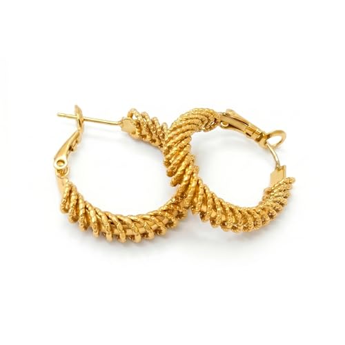 14K Gold Braided Texture Hoop Earring, 32/40mm Twist Rope Design Round Hoop Earrings for Women Gold Jewelry Gifts for women - style: Twisted Earrings-40mm