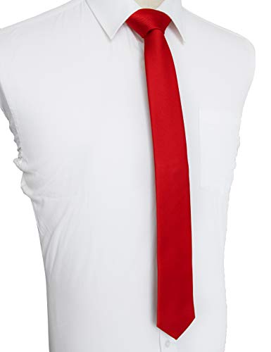 JEMYGINS 2.4" Solid Color Skinny Tie and Pocket Square with Tie Clip Sets for Men (6cm) - color: Red