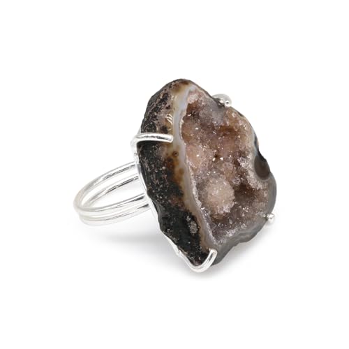 Geode Ring Set with Agate and Quartz Crystals,Stone Sizes 25-30mm - color: Black, style: 1