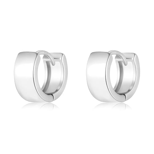 Simple Small Huggie Earrings for Women Trendy Wide Chunky Hoops | 925 Sterling Silver Post, 14K Gold or Silver Plated, Hypoallergenic Mini Cartilage Earring, Thick Hoop Earrings - color: Silver, size: 8mm