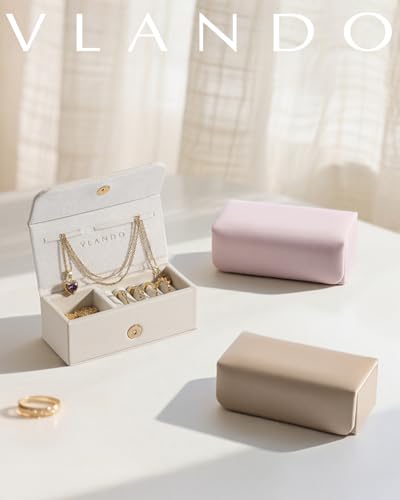 VLANDO Small Travel Jewelry Case, Gifts for Women Mother,Tangle-Free Jewelry Organizer for Rings Earrings Necklaces, Vegan Leather, Magnetic Closure, Gift Ready-Toffee*2 Pack - color: Toffee * 2 Pack