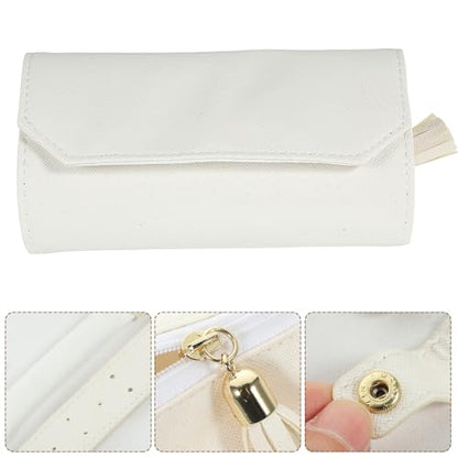 Travel Jewelry Organizer Roll up Bag Foldable Jewelry Storage Case with Easy Storage in White Leather for Travel