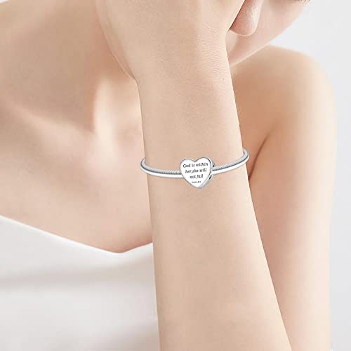 LUXILLA Love You Best Friend Grandma Wife Heart Charm 925 Sterling Silver Charms Fit for Bracelets Necklace Jewelry Gift for Women - color: A-God is within her, she will not fall Psalm 46:5 Charm