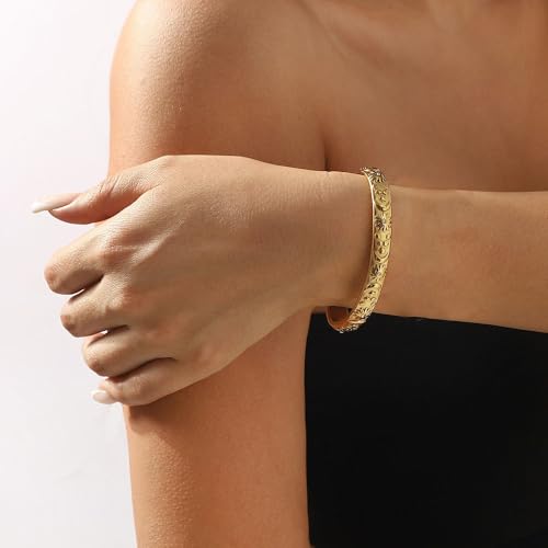 Embossed Moon Star Sun Bangle Cuff Bracelet for Women Fashion CZ Insected Celestial Open Adjustable Statement Bracelets Lightweight Boho Wrist Wrap Dress Accessories Jewelry Gift - color: Gold-Tone