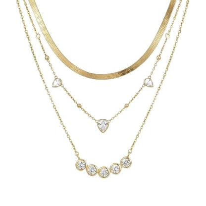 Coolkin 3 PCS Women Gifts Layered Gold Necklace for Women,14K Gold Plated Dainty CZ Pendant Layering Gold Necklaces Set Chain Choker Cubic Zirconia Necklace Trendy Jewelry Gifts - style: Circular CZ