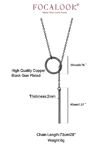 FOCALOOK Long Necklaces for Women, 14K Gold Plated Lariat Drop Bar Pendant | Hypoallergenic, 28"-30" Long Y-Shaped Chain, Layered Look, Minimalist Trendy Jewelry, Pairs Perfectly with V-Necklines - color: 01:Black