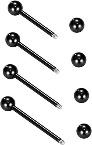 VCMART 12mm-18mm 14G Tongue Rings Nipple Straight Barbells Surgical Steel Body Piercing Jewelry - style: Style C -24pcs, silver & black