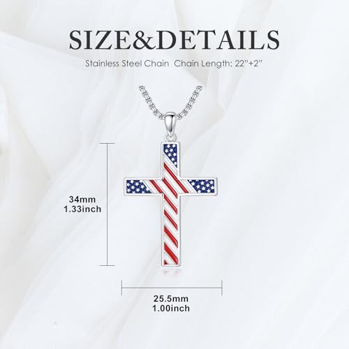 Cross Necklace for Men Women 925 Sterling Silver Cross Pendant Necklace Christian Religious Jewelry Gifts for Anniversary - color: 14-American Flag Cross
