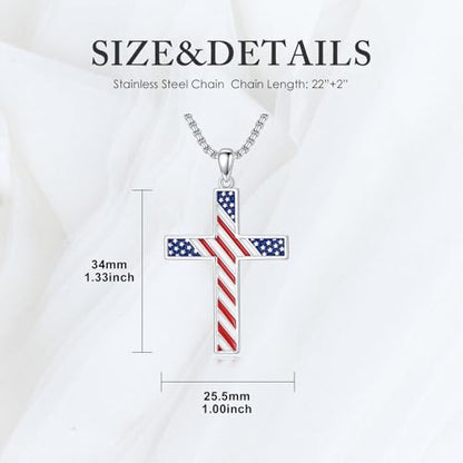 Cross Necklace for Men Women 925 Sterling Silver Cross Pendant Necklace Christian Religious Jewelry Gifts for Anniversary - color: 14-American Flag Cross