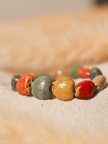 Boho Hippie Colorful Ceramic Beads Strand Stretch Bracelet, Bohemian Summer Beach Jewelry Gift for Women - color: S03