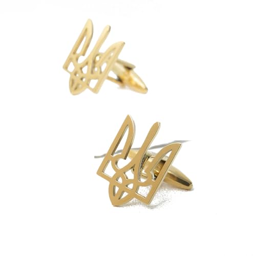 Fashionable Ukrainian national emblem cufflinks, men's stainless steel Ukrainian symbol cufflinks, French shirt cuff link brooch - color: Cufflinks-gold