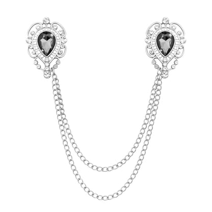 Teardrop Rhinestone Brooch Mens Lapel Pins for Shirt Collar Hanging Chain Brooch Suit Pin Crystal Rhinestone Lapel Pins for Men - color: Grey-J