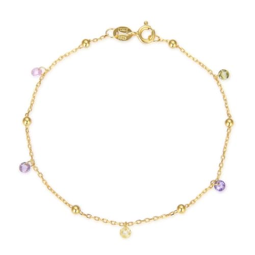 Adabele Solid Sterling Silver 18K White Gold Bead Station Anklet 2.5mm Cubic Zirconia CZ 9 10 11 Inch Thin Dainty Hypoallergenic Nickel Free Tarnish Resistant Women Jewelry - style: 18K Yellow Gold