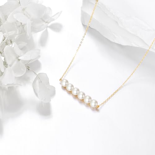 KECHO 14K Real Gold Beads Pendant Necklace Solid Yellow Gold Jewelry Anniversary Birthday Gifts for Women - color: White Pearl 6