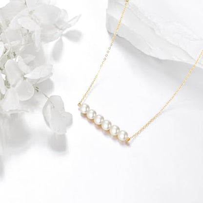 KECHO 14K Real Gold Beads Pendant Necklace Solid Yellow Gold Jewelry Anniversary Birthday Gifts for Women - color: White Pearl 6