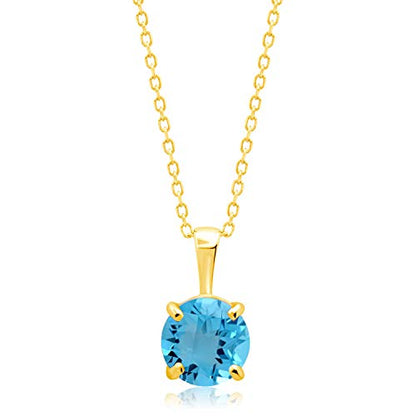 MAX + STONE 14k White or Yellow Gold Gemstone Round Pendant Necklace for Women 6mm Solitaire Birthstone with 18 Inch Cable Chain - color: Genuine Swiss Blue Topaz