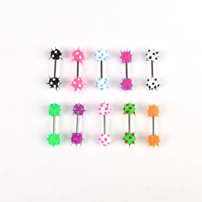 14G Colorful Silicone Spike Ball Nipple Rings for Women 316L Stainless Steel Nipple Tongue Straight Barbell Statement Nipplerings Tongue Studs Body Piercing Jewelry - style: Style5