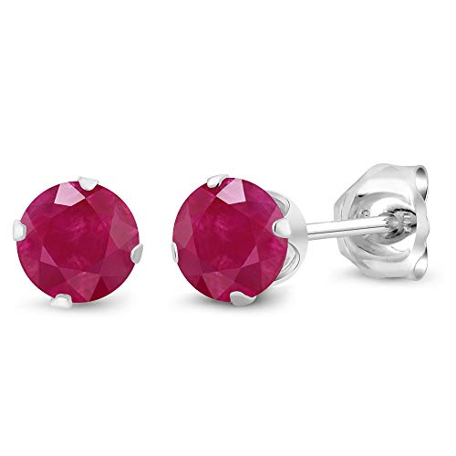 Gem Stone King 925 Sterling Silver Round 4MM Gemstone Birthstone Stud Earrings For Women Men - style: Ruby, July