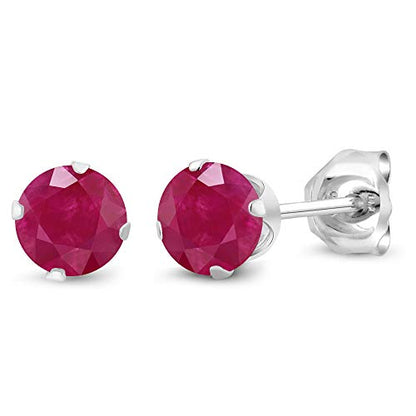 Gem Stone King 925 Sterling Silver Round 4MM Gemstone Birthstone Stud Earrings For Women Men - style: Ruby, July