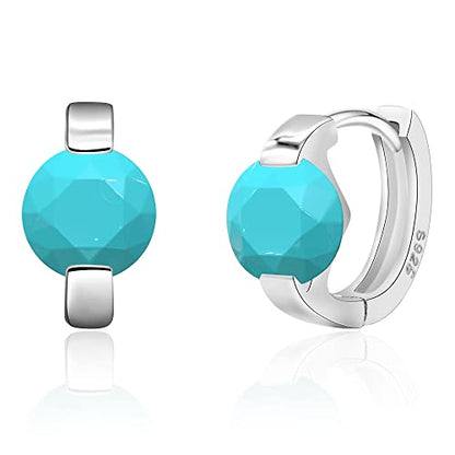 Tiny Huggie hoop Earrings for Women | 14k Gold Plated, Mini Round Cubic Zirconia, Small Simulated Diamond Huggies, Hypoallergenic Jewelry Gifts - color: White Gold-Turquoise