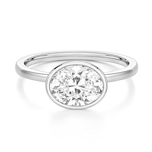EAMTI 3CT Engagement Rings for Women Oval Cut CZ Solitaire Promise Wedding Bands Travel Bezel East West Ring 14K Gold Plated Size 4-10 - color: Brass-Silver