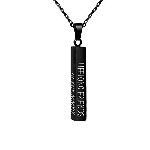 Personalized 3D Vertical Bar Necklace, Custom Necklace Engraved with Any Name Pendant Jewelry Mothers Day Gift - color: Black Bar+Cable Chain
