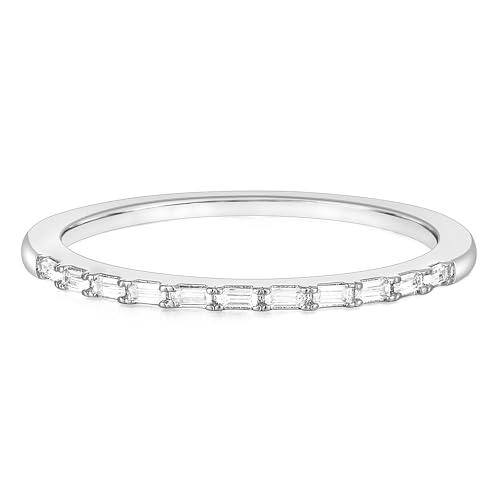 TIGRADE Half Eternity Ring for Women, Baguette Cubic Zirconia Anniversary Thin Stacking Ring, Minimalist CZ Statement Band, Size 3-11 - color: Silver