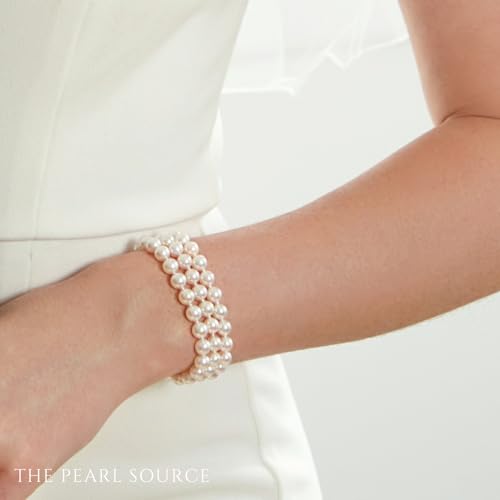 The Pearl Source Sterling Silver AAAA Quality Round White Triple Freshwater Cultured Pearl Bracelet for Women - size: 6.0-6.5mm, style: 7" Length
