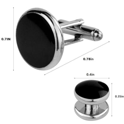 Tuxedo Studs and Cufflinks Set, Mens Cufflinks and Cuff Studs Set, Formal Shirt Buttons with Gift Box for Wedding Business Suit Accessories - color: Black/Silver