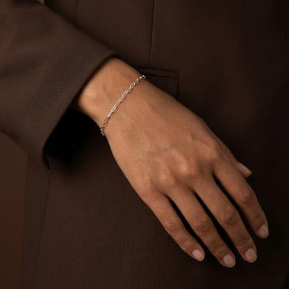 Sterling Silver Bracelets for Women, 3mm S925 Sterling Silver Smooth Sturdy Chain Bracelet, Classic Hypoallergenic Dainty Jewelry 6/6.5/7/7.5/8 inches