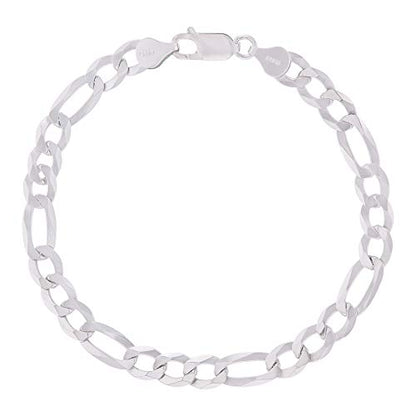 14K Gold or Rhodium Plated Silver Figaro Chain For Men | 1mm-13mm Thick | Solid 925 Figaro Italian Necklaces For Men - style: 6.60MM- White