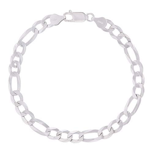 14K Gold or Rhodium Plated Silver Figaro Chain For Men | 1mm-13mm Thick | Solid 925 Figaro Italian Necklaces For Men - style: 6.60MM- White