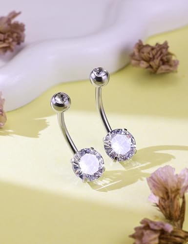 Long Belly Button Ring 6mm 8mm 10mm 12mm 14mm Surgical Stainless Steel Round Cubic Zirconia Navel Barbell Long Bar Belly Button Piercing Jewelry Silver, black, rose gold belly ring - color: 2pcs-12mm-Silver navel ring