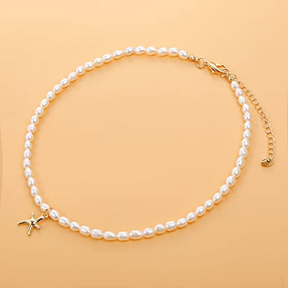 wgoud Natural Freshwater Pearl Choker Necklace for Women, Trendy 14K Gold Plated Pearl Necklaces Handmade Jewelry Gift - color: Necklace E