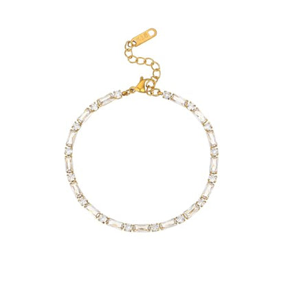 18K Gold Plated Multi-Color Classic Tennis Bracelet for Women Dainty Color 3mm Rainbow Cubic Zirconia Bracelet Adjustable CZ Gold Bracelets Trendy Summer Jewelry Gift - style: White-Gold