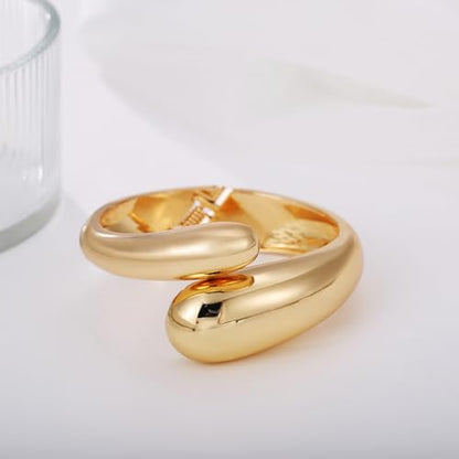 Golden Polished Chunky Twisted Hinged Waterdrop Bangle Bracelet for Women Spiraled Oval Bangle Bracelet - color: Golden Waterdrop Bangle