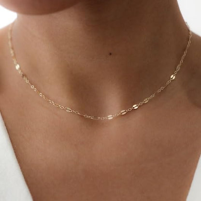 Dainty Choker Necklace for Women 18K Gold Plated Shining Dots Box Chain Sparkle Necklaces Cute Paperclip Link Herringbone Necklace Exquisite Jewelry Gifts for Mom Girlfriend - style: Lip GD