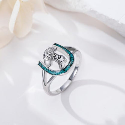 Horseshoe Ring 925 Sterling Silver Turquoise Cowboy Boot Ring Western Jewelry Cowgirl Gifts for Women Girlfriend Cowgirl