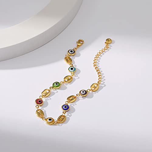Dainty Gold Bracelets for Women, 18 Gold Plated Adjustable Evil Eye/Butterfly/Beaded/Pearl/Heart/Turquoise Handmade Bracelet for Women - style: Evil Eye