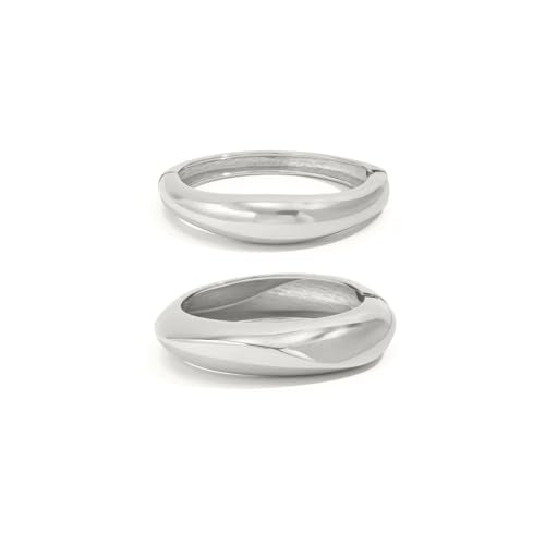 Chunky Gold Bangles for Women Gold Plated Stackable Bracelets Set Trendy Cuff Bracelets Stack Wrist Open Bangle Jewelry Gift Accessories - style: Silver