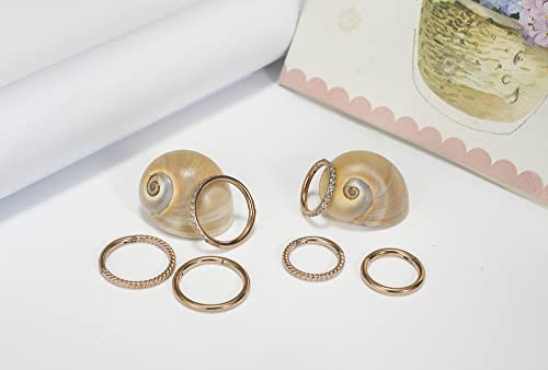 16G 18G 6mm 8mm 10mm Hinged Clicker Segment CZ Twisted Clicker Nose Rings Hoop Helix Cartilage Daith Tragus Sleeper Earrings Body Piercing for Women Men - style: 16G - 10mm - 3Pcs Rose Gold