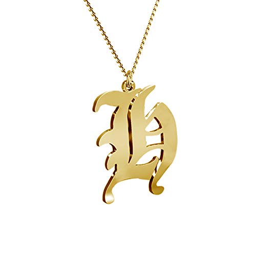 Women's Old English Initial Necklace 18K Gold Plated Stainless Steel Letter Pendant Gift - style: H