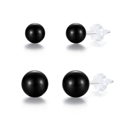 6mm & 8mm Faux Pearl Stud Earrings for Women Sensitive Ears – Hypoallergenic Plastic Earrings for Surgery, Lightweight Metal-Free Resin Earrings, Comfort Daily Wedding Birthday Gift - color: Classic Black