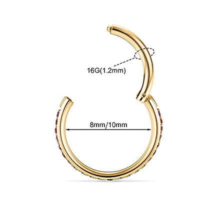 FUNLMO 20G 18G 16G 12G Nose Ring Hoop Conch Rook Daith Helix Tragus Piercing Jewelry 316L Surgical Steel Cartilage Earring Conch Hoop Earring Septum Jewelry Belly Lip Ring 5mm to 14mm - color: Gold-Red ab CZ, 1pc