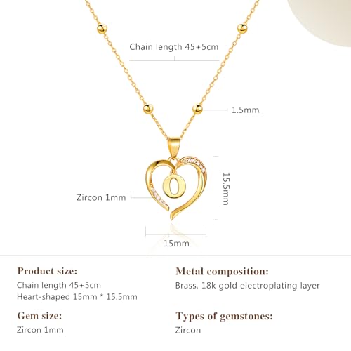 Cicy Bell Womens Heart Initial Necklace 18k Gold Plated | Personalized Letter Pendant, 17.7'' with 2'' Extender - color: Style 2-O-Gold