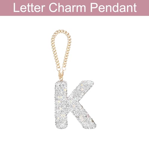 MECCANIXITY Bling Car Letter Charm, Initial K Letter Interior Car Rear View Mirror Decoration Hanging Crystal Ornaments for Women Bags Water Cup DIY Craft, Silver - style: Letter K